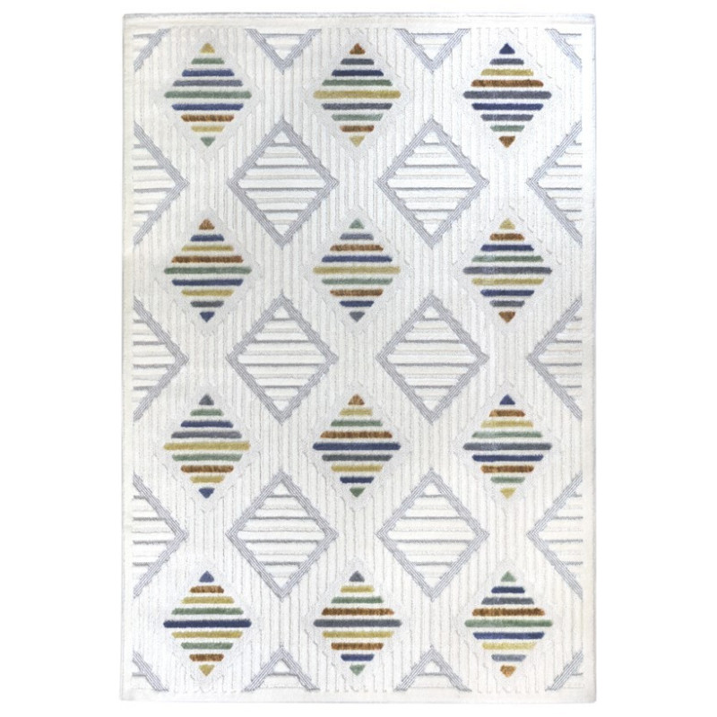 Kremowy nowoczesny dywan 3d z kolorowymi wstawkami