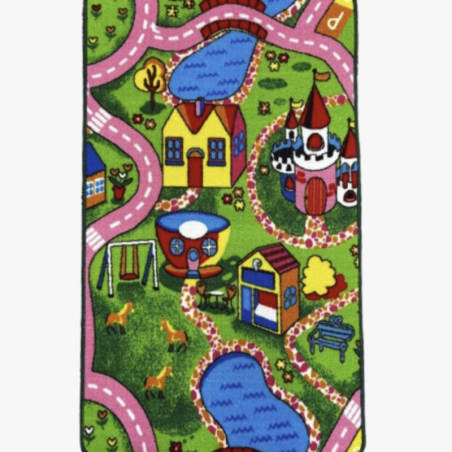 Dywan dziecięcy bajkowe miasteczko – kolorowy, poliester, filcowy spód